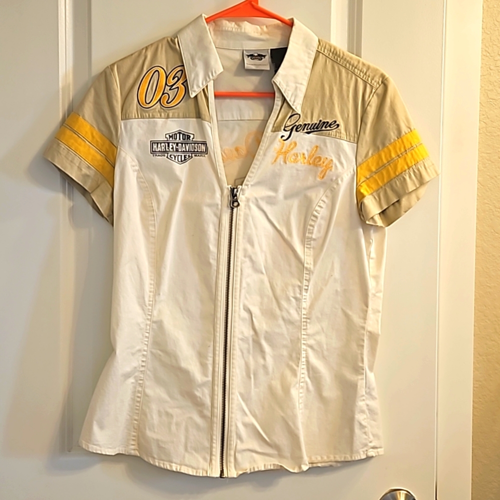 Small Harley-Davidson Cream zip-up top